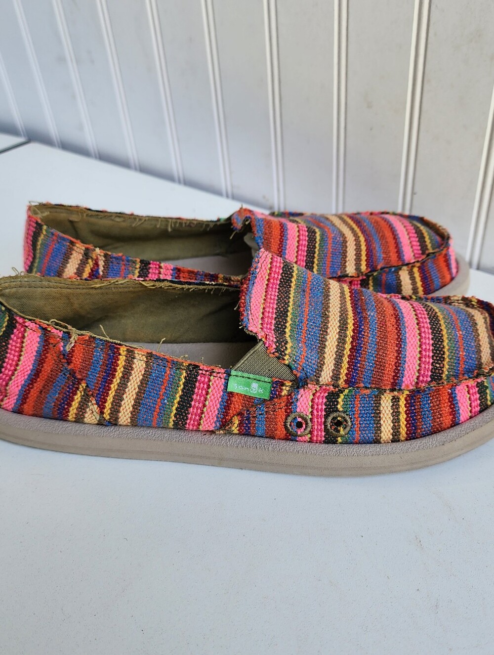 Sanuk Shoes Womens 8 Donna Kauai Blanket Multi Color Pink Woven Slip On Loafers